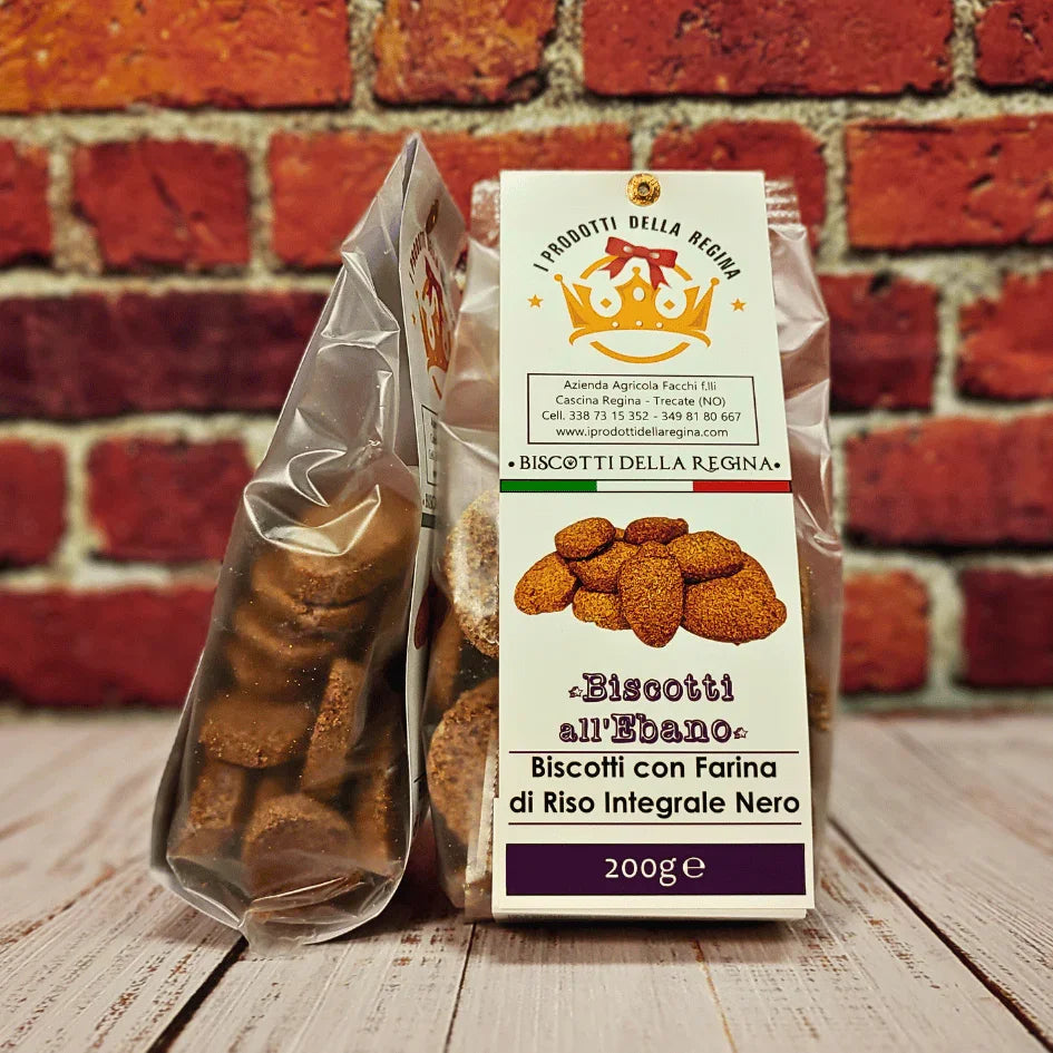 Biscotti all'Ebano con farina di riso integrale nero, confezione da 200g di I Prodotti della Regina, Trecate (NO)