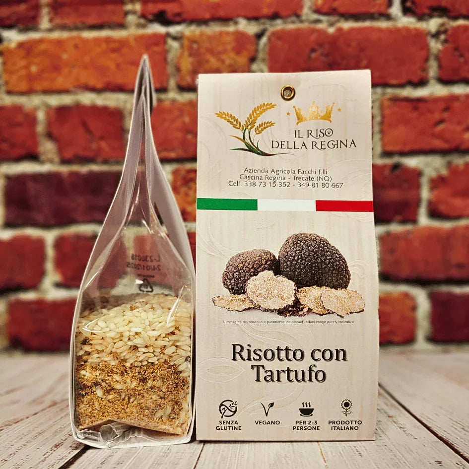 Confezione di risotto con tartufo Il Riso della Regina, prodotto italiano senza glutine e vegano, C'era una volta - Bottega delle Mucche - Trecate (NO)