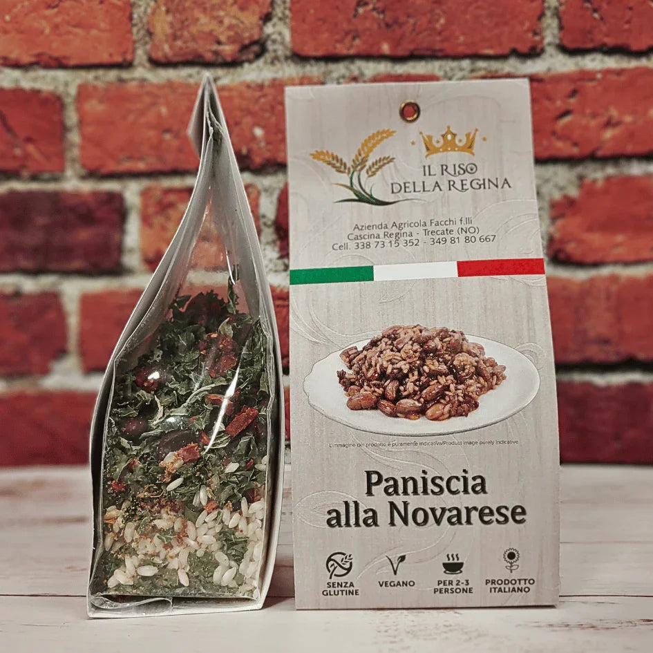 Confezione di Paniscia alla Novarese senza glutine e vegana, prodotto italiano Il Riso della Regina, C'era una volta - Bottega delle Mucche - Trecate (NO)